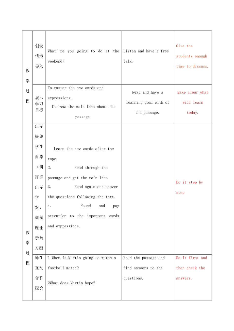 七年级英语下册 Moudle 3 Unit 2 We're going to cheer the players教案 （新版）外研版-（新版）外研版初中七年级下册英语教案_第2页
