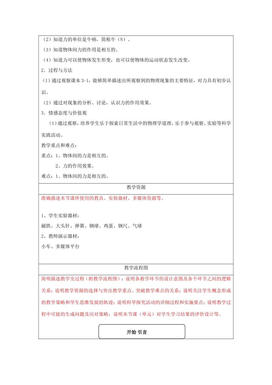八年级物理下册 3.1《力》教学设计 北京课改版-北京课改版初中八年级下册物理教案_第2页