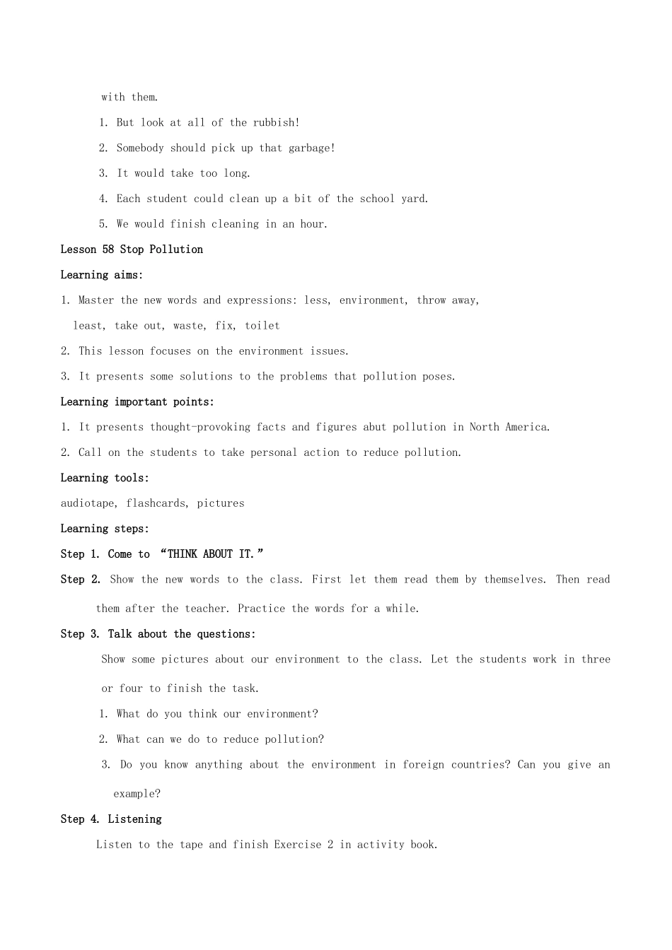 八年级英语下册 Unit 8 Save Our World教案 冀教版_第2页