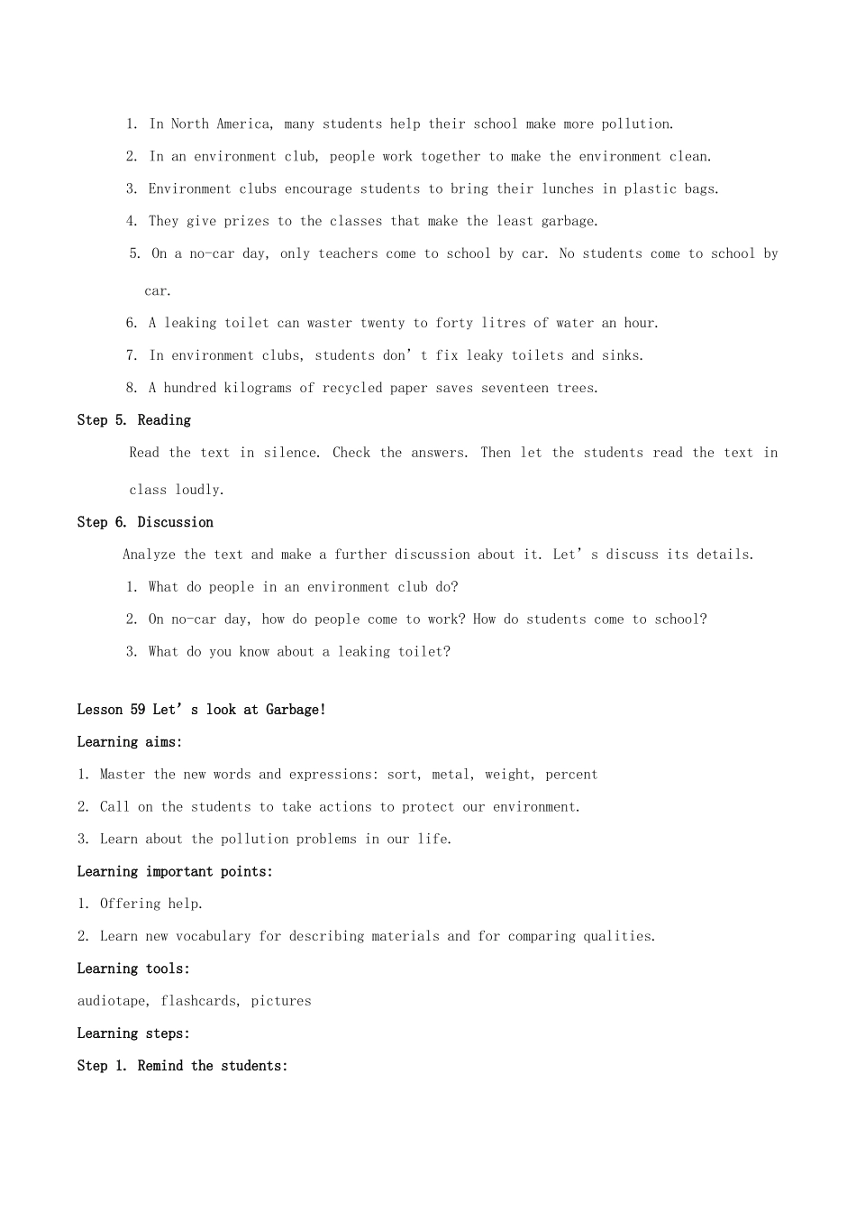 八年级英语下册 Unit 8 Save Our World教案 冀教版_第3页