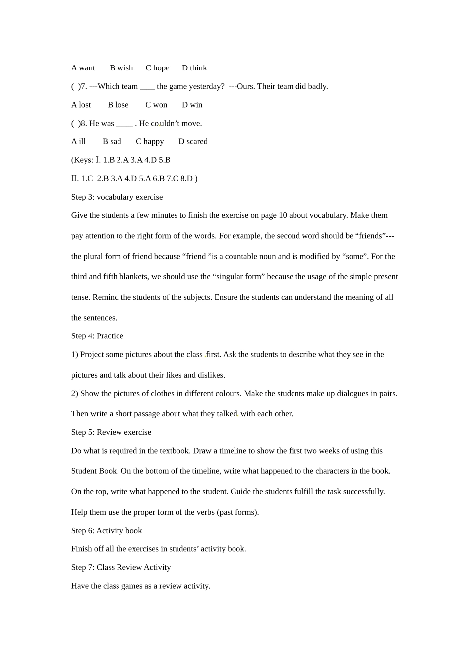 八年级英上册 Unit 1 Me and My Class Lesson 8 Unit Review教案 冀教版_第3页