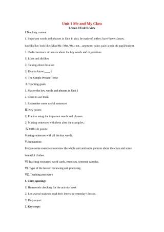 八年级英上册 Unit 1 Me and My Class Lesson 8 Unit Review教案 冀教版