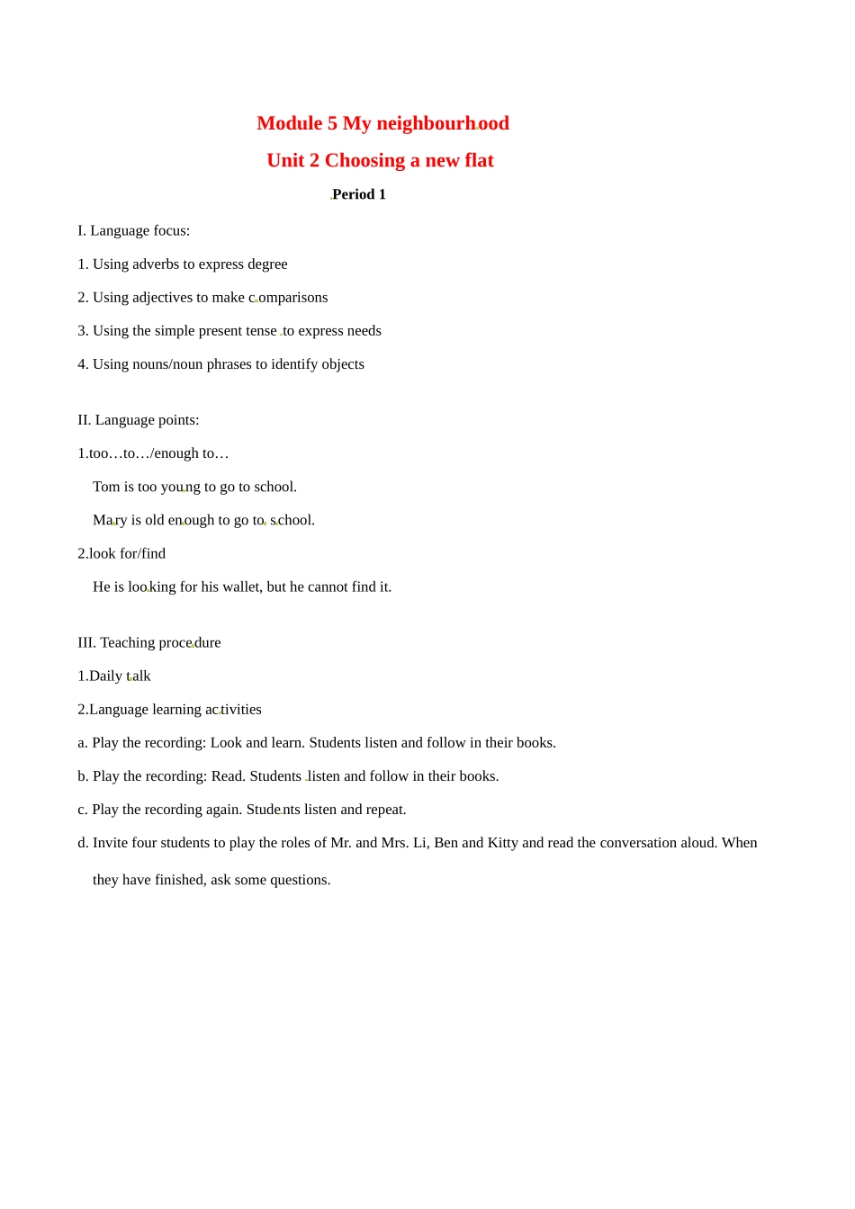 七年级英语：Module 5 Unit 2 Choosing a new flat Period 1教案上海牛津版_第1页