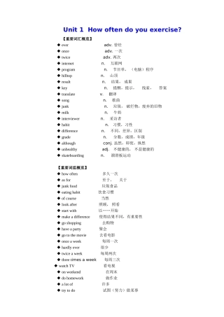 八年级英语Unit1  How often do you exercise教案2 新课标 人教版