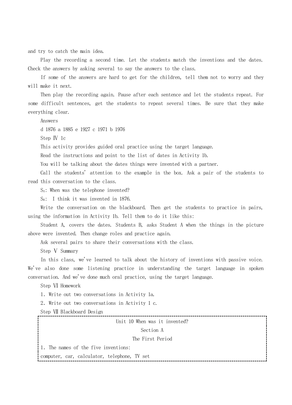 九年级英语全册 Unit 10 When was it invented？The First Period教案 人教新目标版_第3页