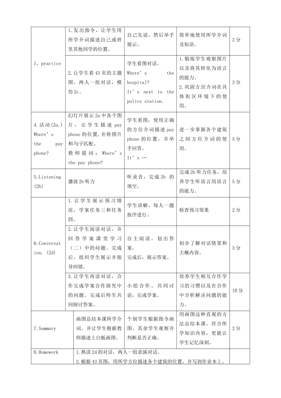 七年级英语下册《Unit 8 Is there a post office near here Section A》教学设计 （新版）人教新目标版-（新版）人教新目标版初中七年级下册英语教案_第3页