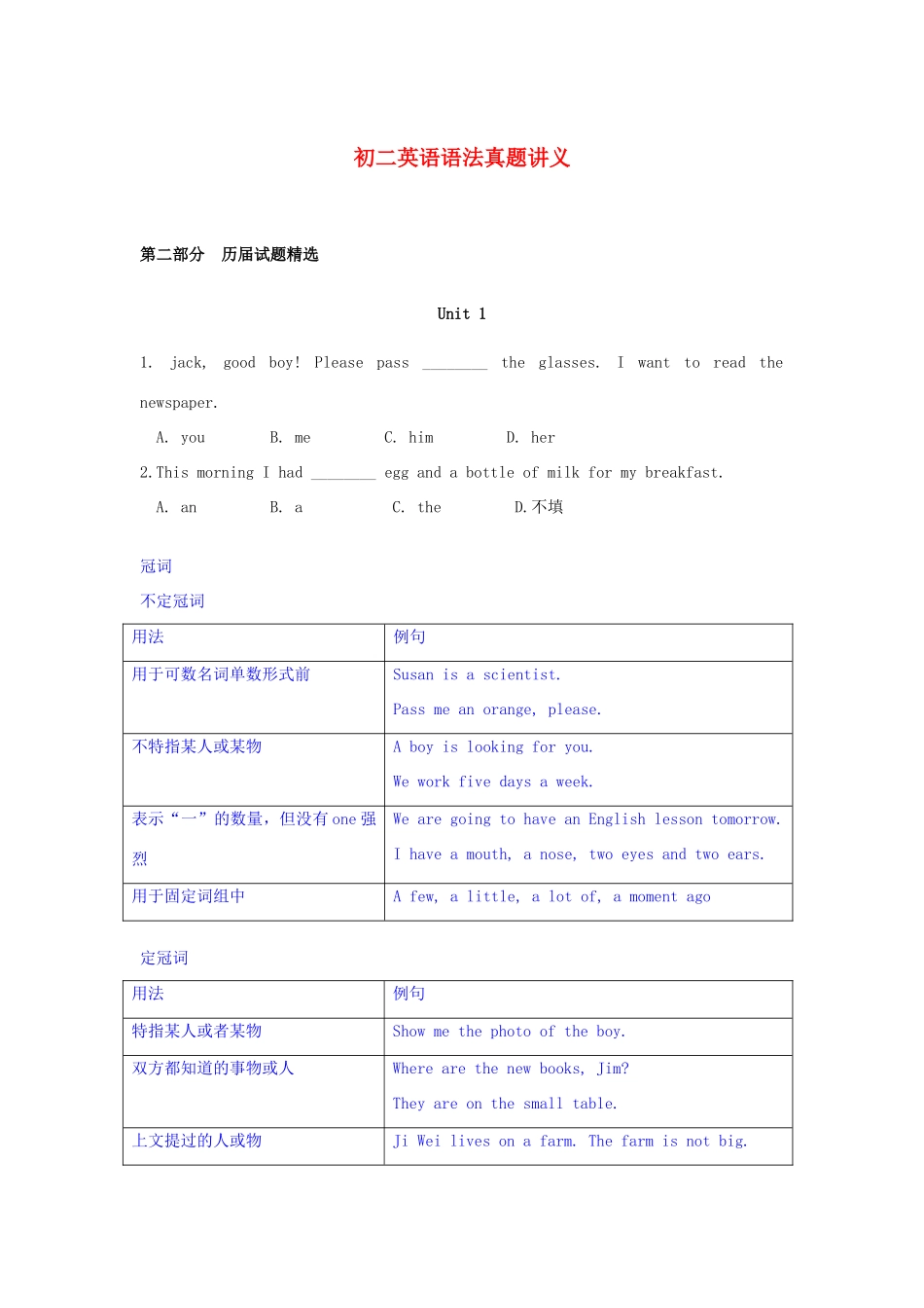 八年级英语 语法全真精讲讲义_第1页