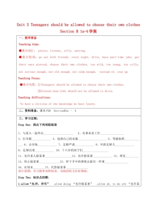 宁夏银川市第四中学九年级英语全册 Unit 3 Teenagers should be allowed to choose their own clothes Section B 1a-4学案（无答案） 人教新目标版