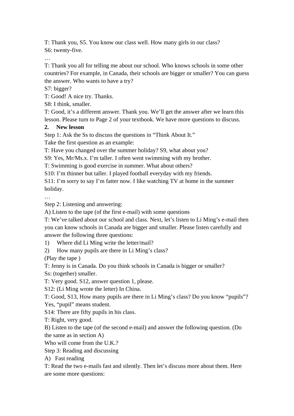 八年级英语上册 Unit 1 Me and My Class教案 冀教版_第2页