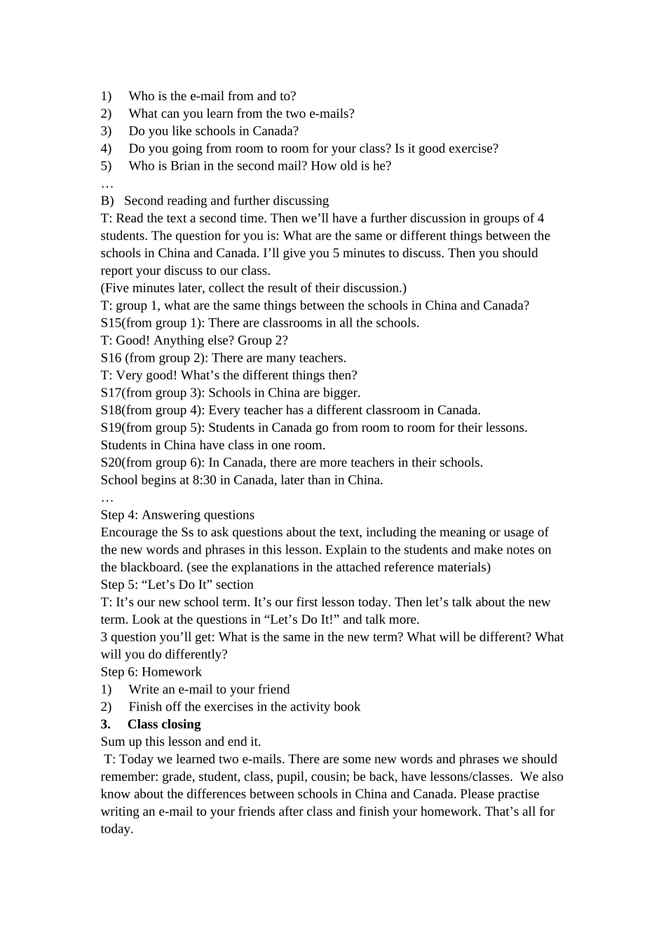八年级英语上册 Unit 1 Me and My Class教案 冀教版_第3页