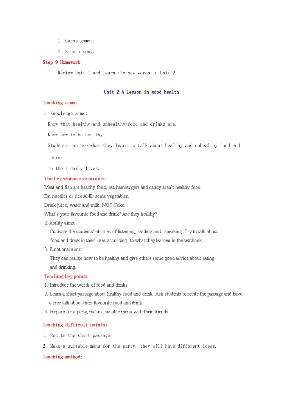 七年级英语上册 Module 5《Healthy food》教案 外研版_第2页