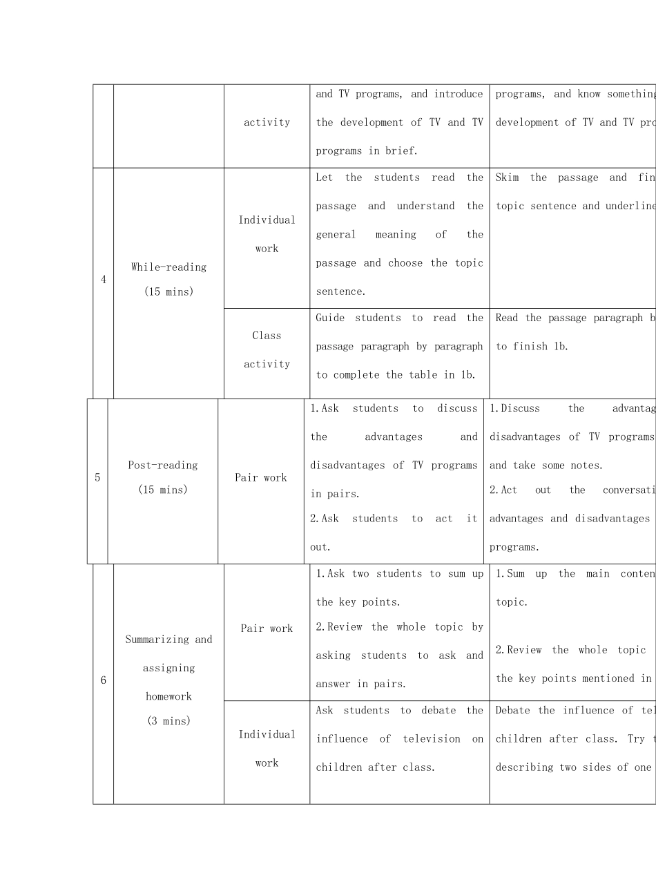 九年级英语下册 Unit 6 Entertainment and Friendship Topic 1 I would rather watch sports shows than those ones Section D教学案例设计 （新版）仁爱版-（新版）仁爱版初中九年级下册英语教案_第3页