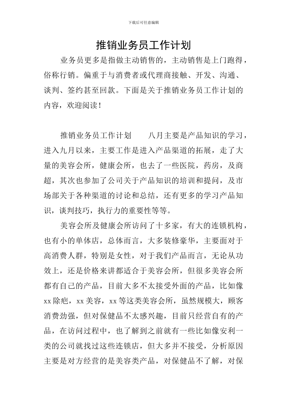 推销业务员工作计划_第1页