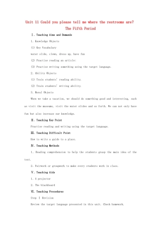九年级英语全册 Unit 11 Could you please tell me where the restrooms are？The Fifth Period教案 人教新目标版