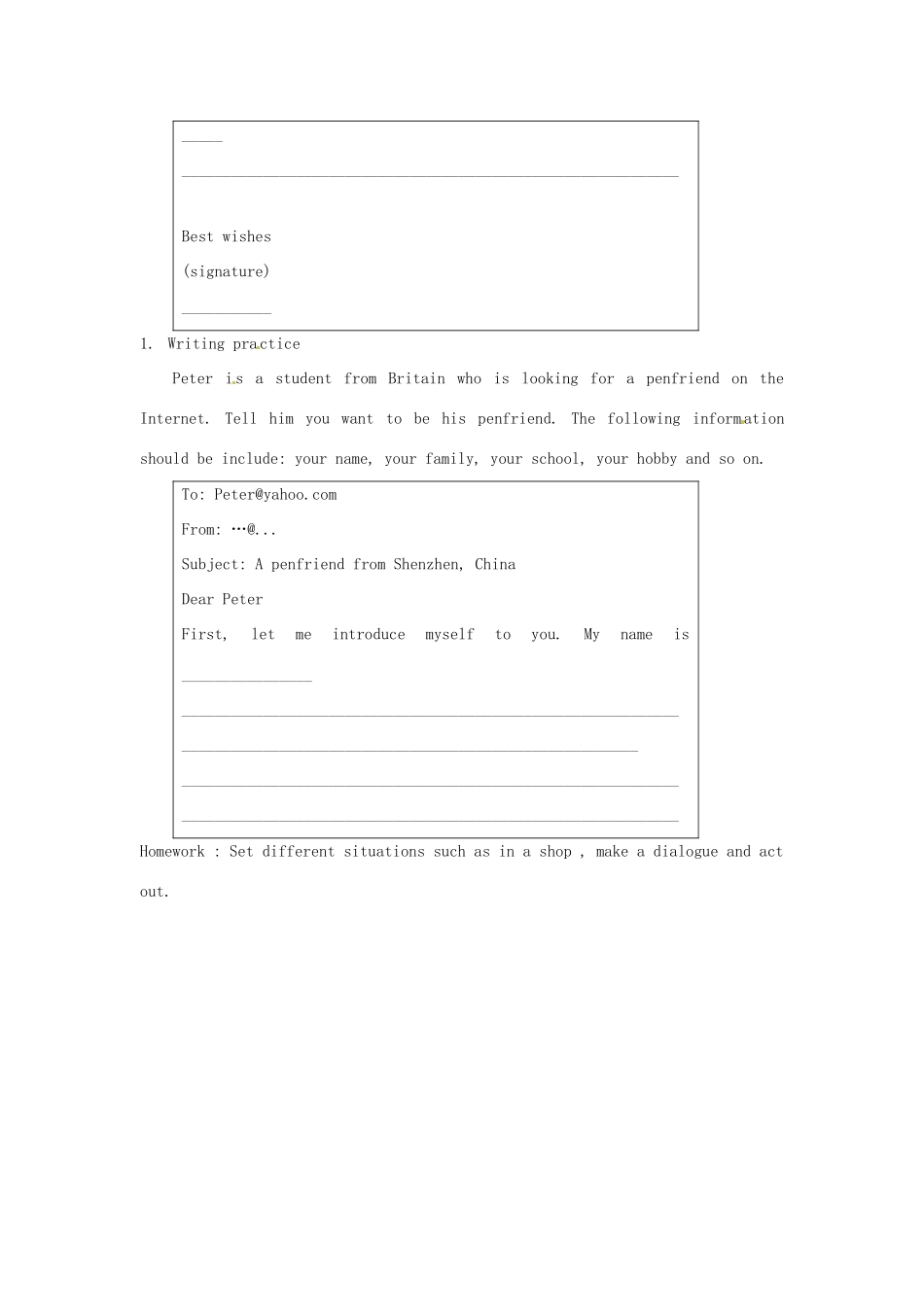 七年级英语上册 Unit 1 Period Seven Speaking  Writing复习教案 （新版）牛津深圳版-牛津深圳版初中七年级上册英语教案_第3页