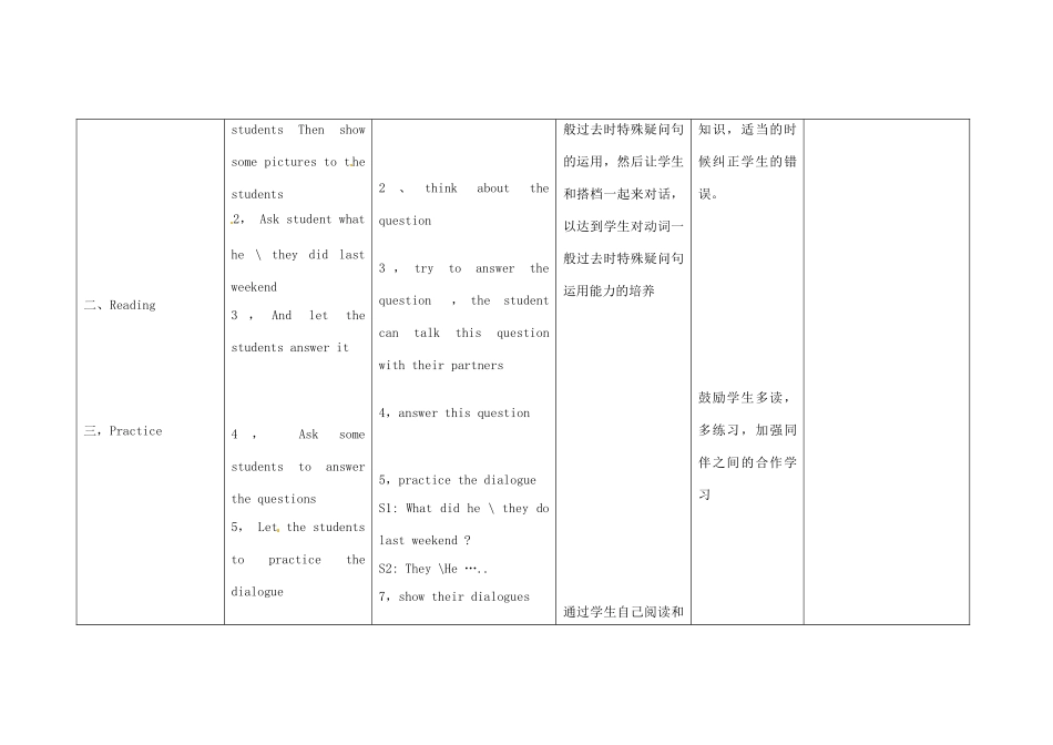 四川省华蓥市明月镇七年级英语下册 Module 10 A holiday journey Unit 1 What did you do（第2课时）教学设计 （新版）外研版_第2页