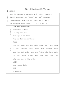 七年级英语Unit2 Looking Different教案 仁爱版