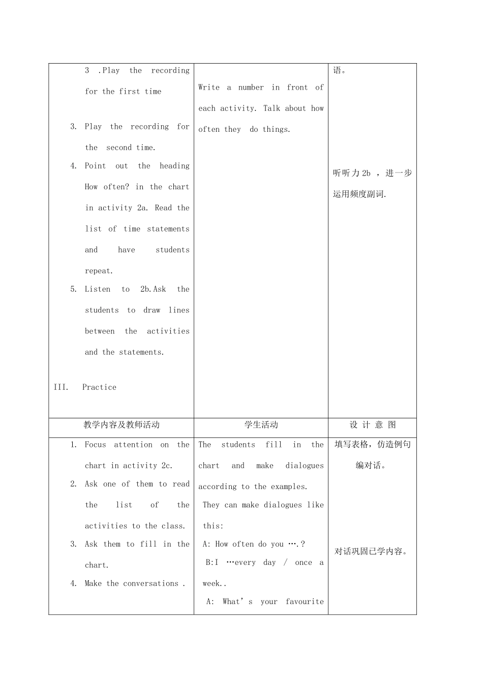 八年级英语上册 Unit 1How often do you exercise示范教案2 人教新目标版_第2页
