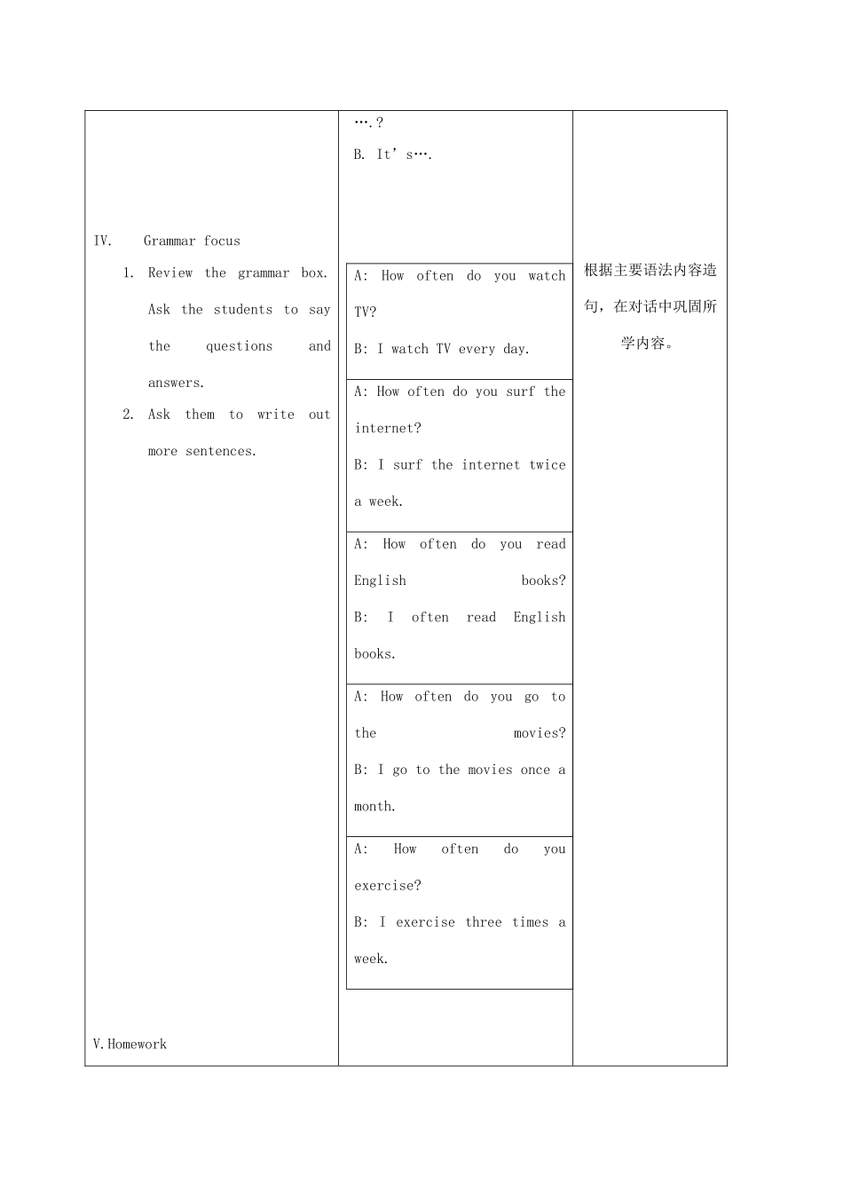 八年级英语上册 Unit 1How often do you exercise示范教案2 人教新目标版_第3页