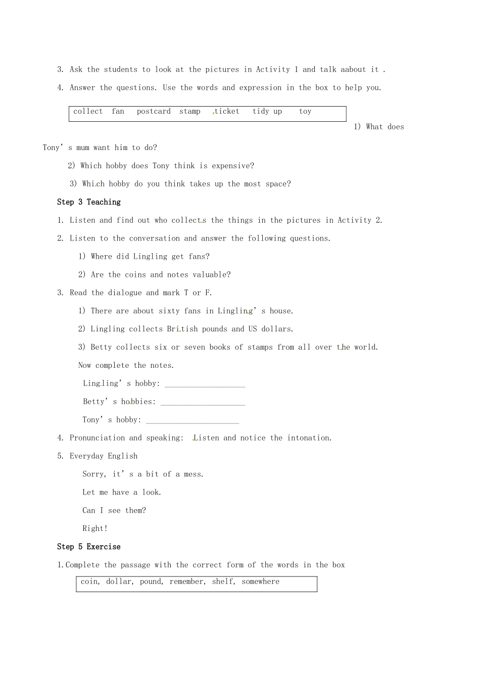 八年级英语下册 Module 6 Unit 1 Do you collect anything教案 （新版）外研版-（新版）外研版初中八年级下册英语教案_第2页