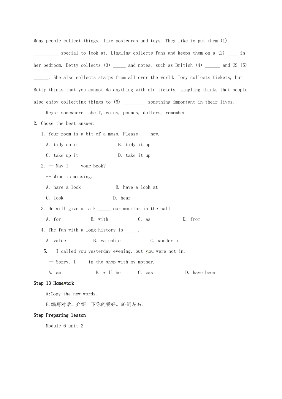八年级英语下册 Module 6 Unit 1 Do you collect anything教案 （新版）外研版-（新版）外研版初中八年级下册英语教案_第3页