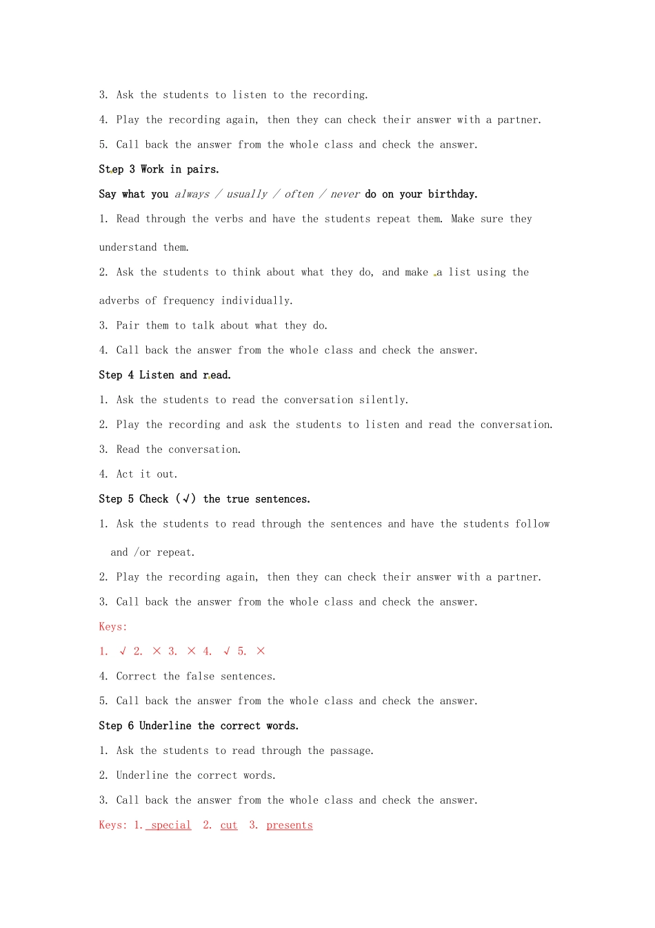 天津市武清区杨村第五中学七年级英语上册《Module 8 Choosing presents Unit 1 I always like birthday parties.》教案 （新版）外研版_第3页