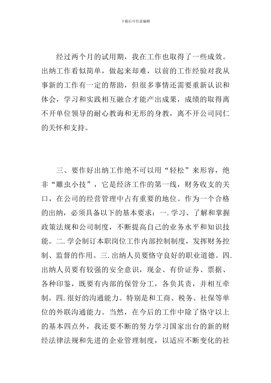 出纳试用期个人年度工作总结_第3页