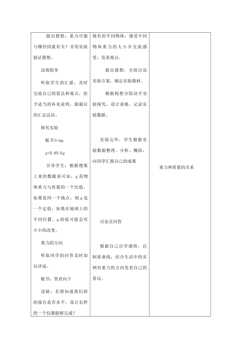 八年级物理下册 5.4《5.4 来自地球的力》教学设计 沪科版_第2页