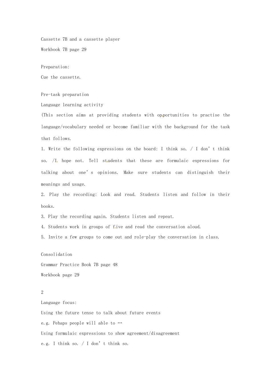 七年级英语下册 Module 3 Unit 3 In the future教案 上海牛津版_第2页