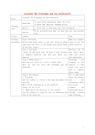 九年级英语上册 Unit 6 Movies and Theater Lesson 33 The Fisherman and the Goldfish教学设计 （新版）冀教版-（新版）冀教版初中九年级上册英语教案