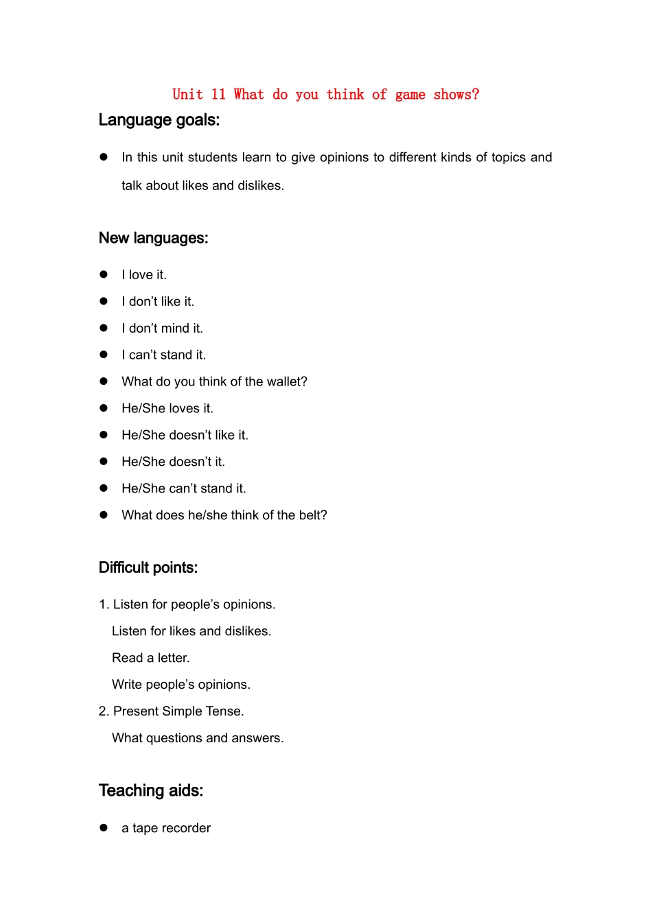 七年级英语 Unit 11 教案人教新课标版 _第1页