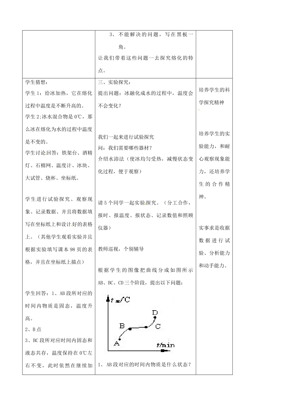 八年级物理上册 4.3《探究熔化和凝固的特点》教学设计 （新版）粤教沪版-（新版）粤教沪版初中八年级上册物理教案_第3页