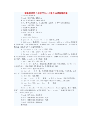八年级英语下册 Unit2重点知识梳理教案 冀教版 