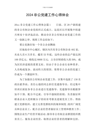 2024非公党建工作心得体会