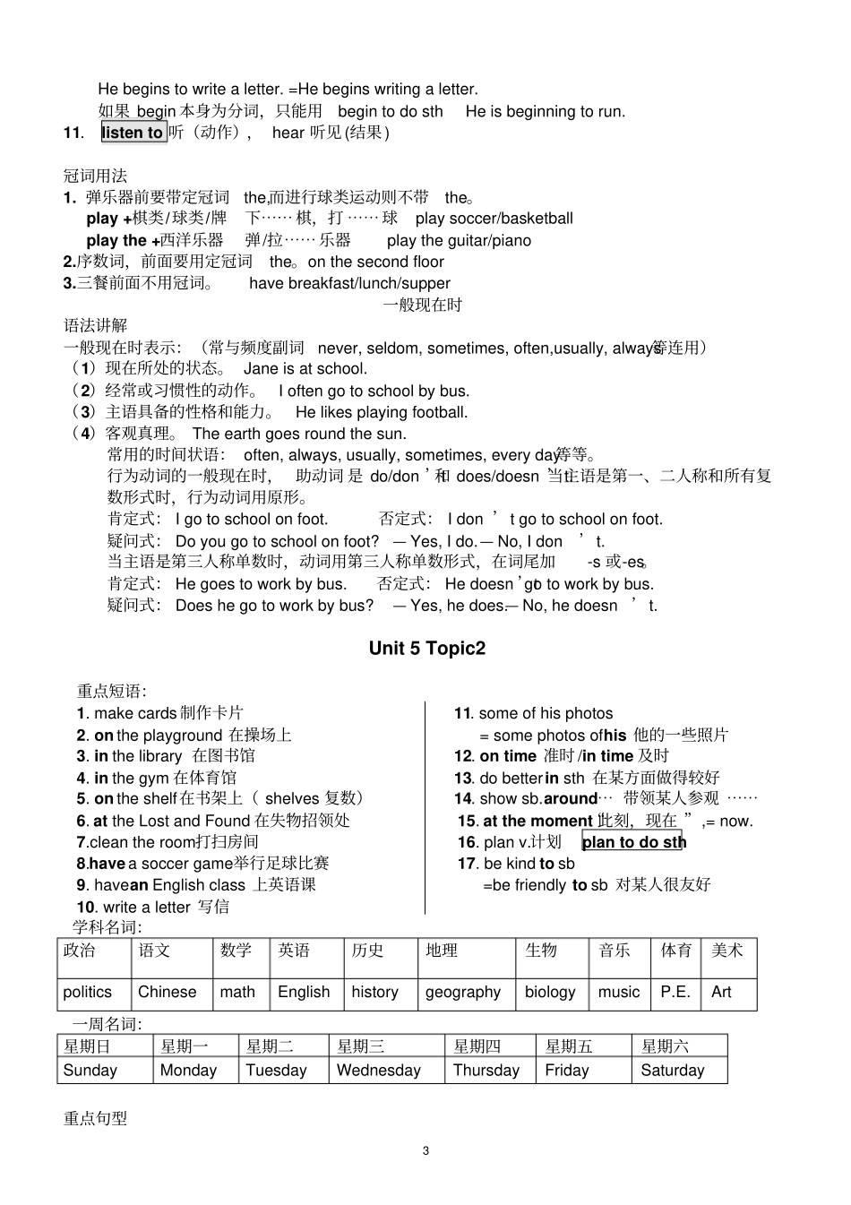 2017年仁爱英语七年级下册知识点总结打印版A4_第3页