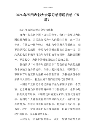 2024年五四表彰大会学习感想观后感