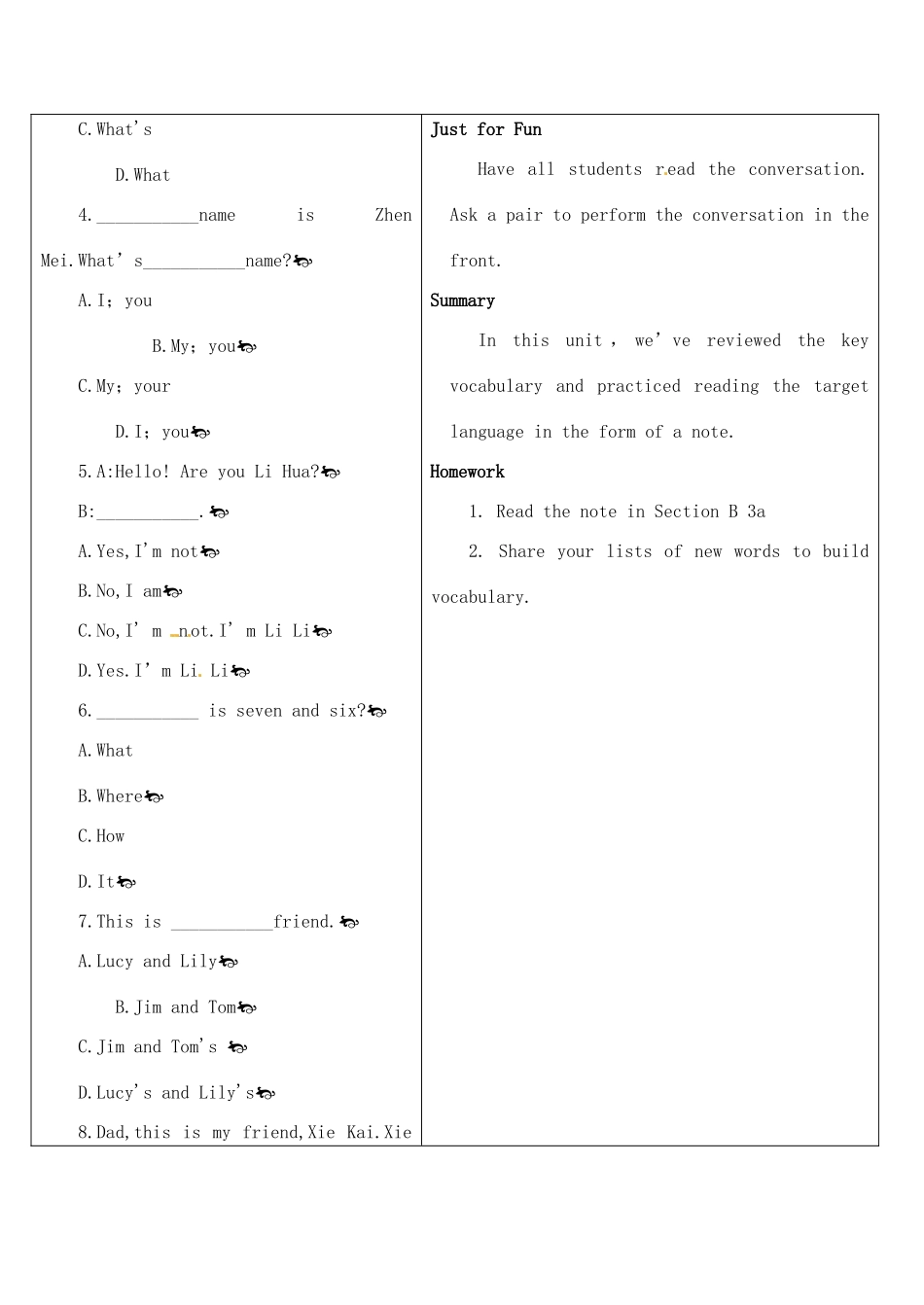 七年级英语上册 Unit 8 When is your birthday period 5教案 （新版）人教新目标版_第3页
