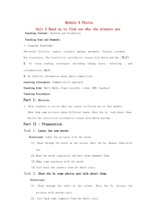 九年级英语上册 Module8 Unit2 Read on to find out who the winners are教案 外研版