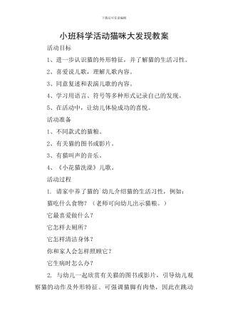 小班科学活动猫咪大发现教案