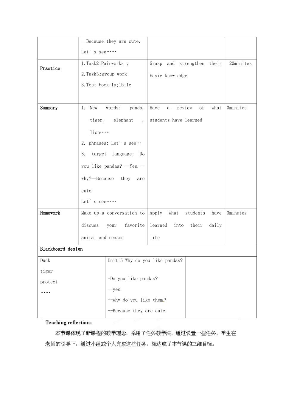 四川省宜宾市南溪二中七年级英语下册《Unit 5 Why do you like pandas》教案 人教新目标版_第2页