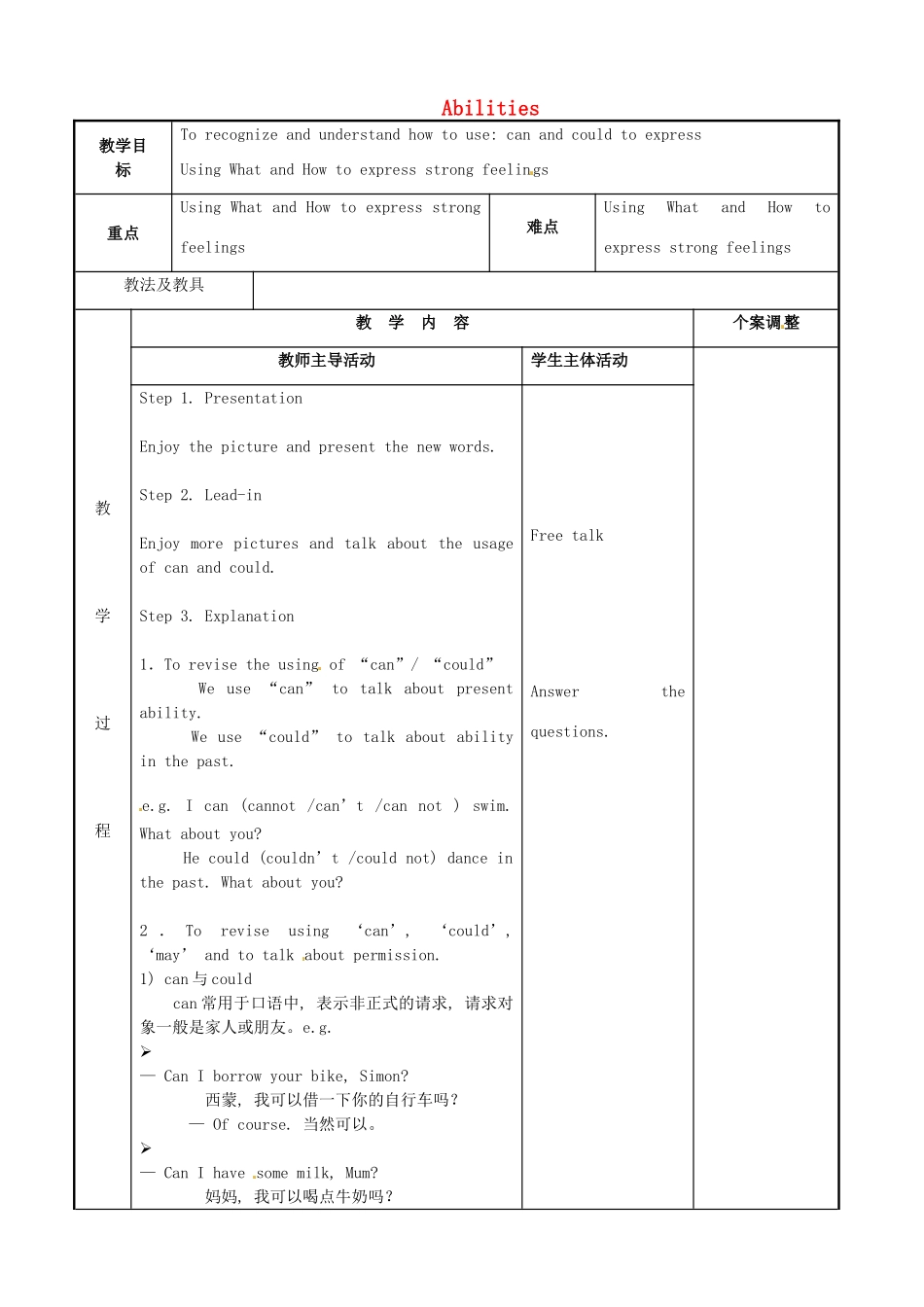 七年级英语下册 Unit 7 Abilities Grammar 2教案 （新版）牛津版-（新版）牛津版初中七年级下册英语教案_第1页