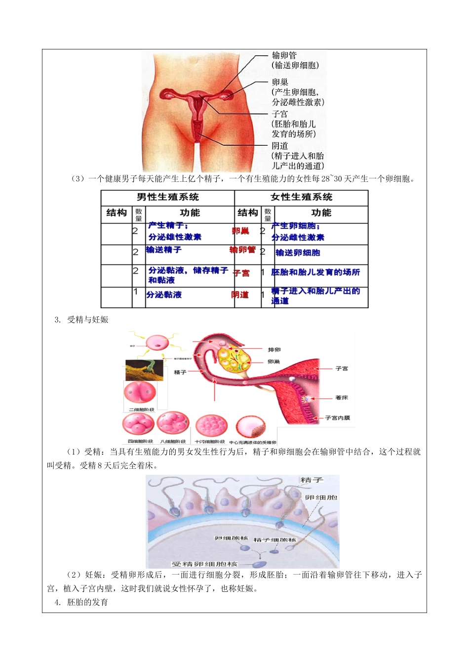 七年级科学下册 教师辅导讲义 第1章 生命的诞生、成熟 动物的生长 浙教版-浙教版初中七年级下册自然科学教案_第3页