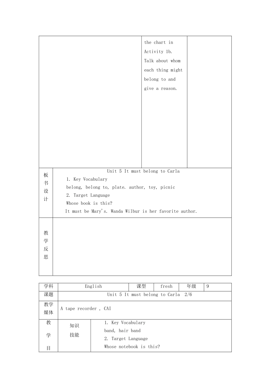 九年级英语全册 Unit 5 It must belong to Carla教案 人教新目标版-人教新目标版初中九年级全册英语教案_第3页