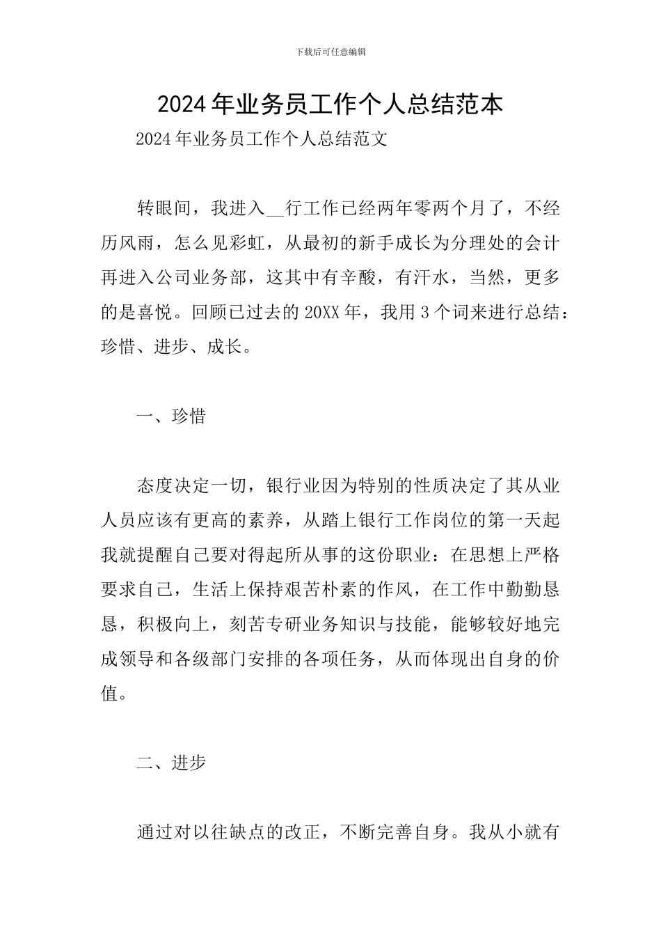 2024年业务员工作个人总结范本_第1页