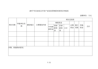 2017年农业综合开发产业化经营财政补助项目申报表