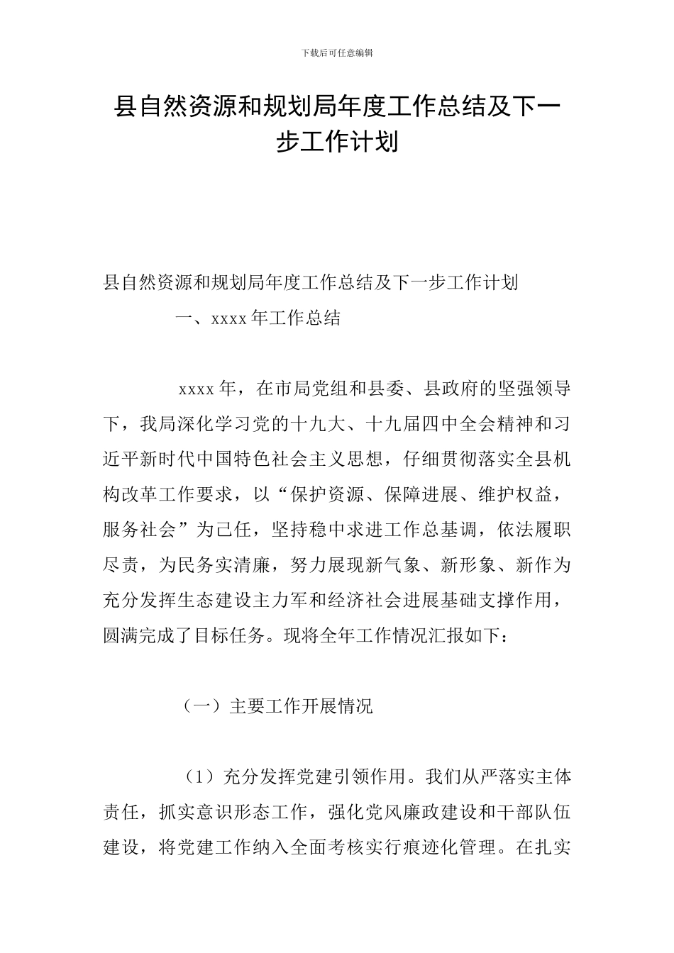 县自然资源和规划局年度工作总结及下一步工作计划_第1页
