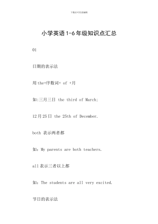 小学英语1-6年级知识点汇总