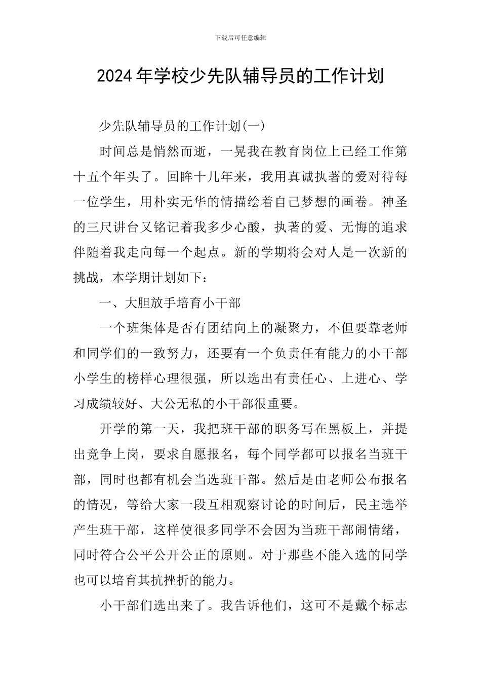 2024年学校少先队辅导员的工作计划_第1页