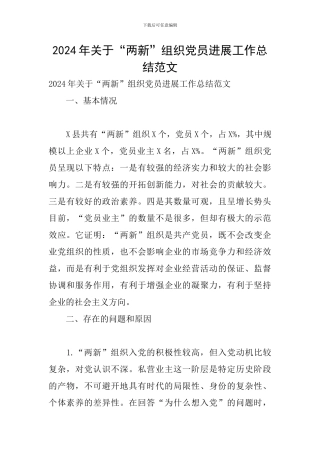 2024年关于“两新”组织党员发展工作总结范文