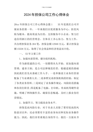 2024年担保公司工作心得体会